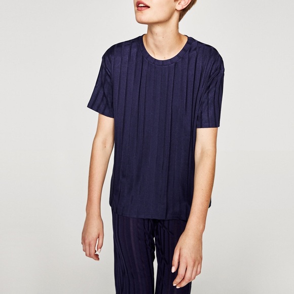 Zara Blue Ribbed Stripe Shirt - Picture 3 of 7